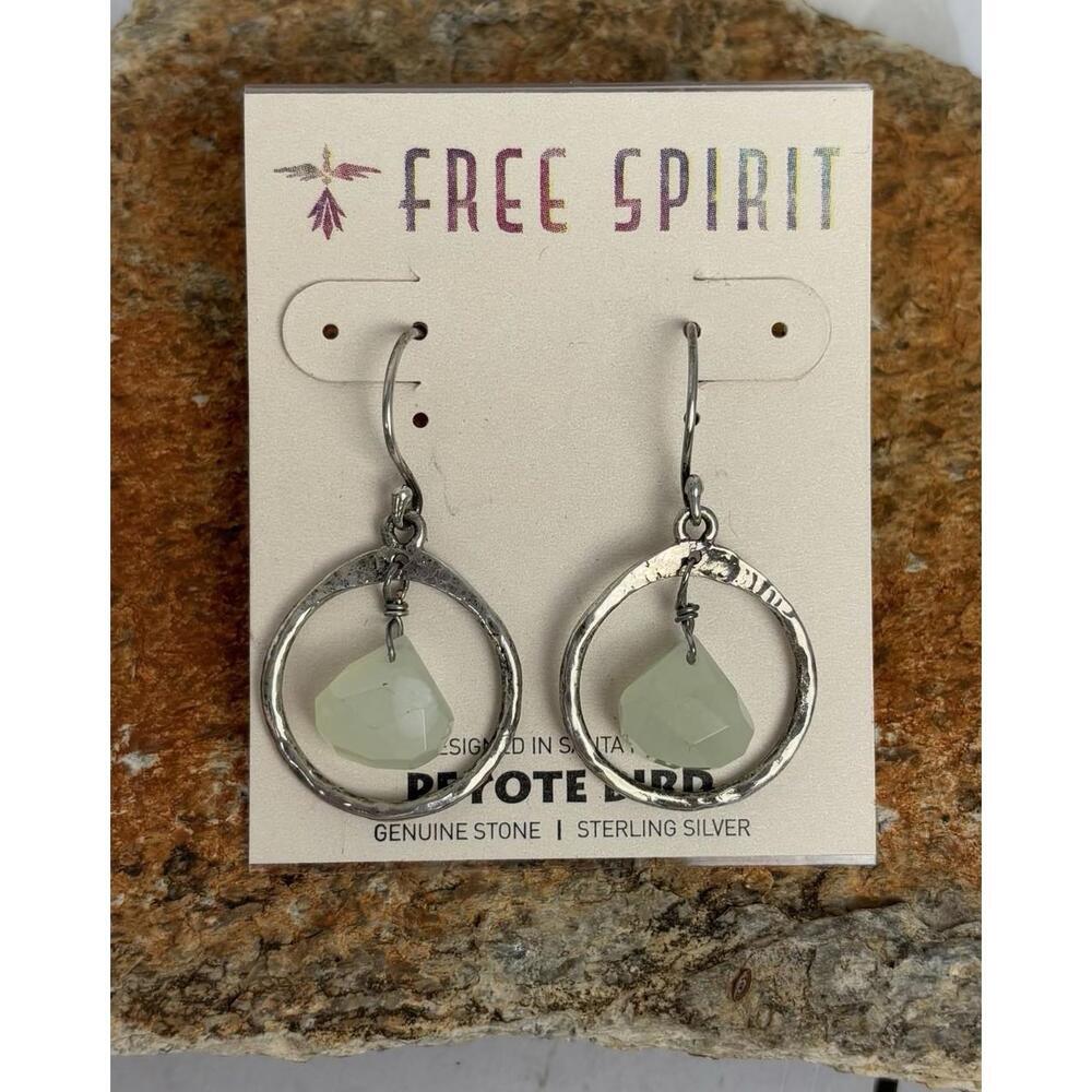 Peyote Bird Green Calcite Stone Sterling Hoop Earrings J023